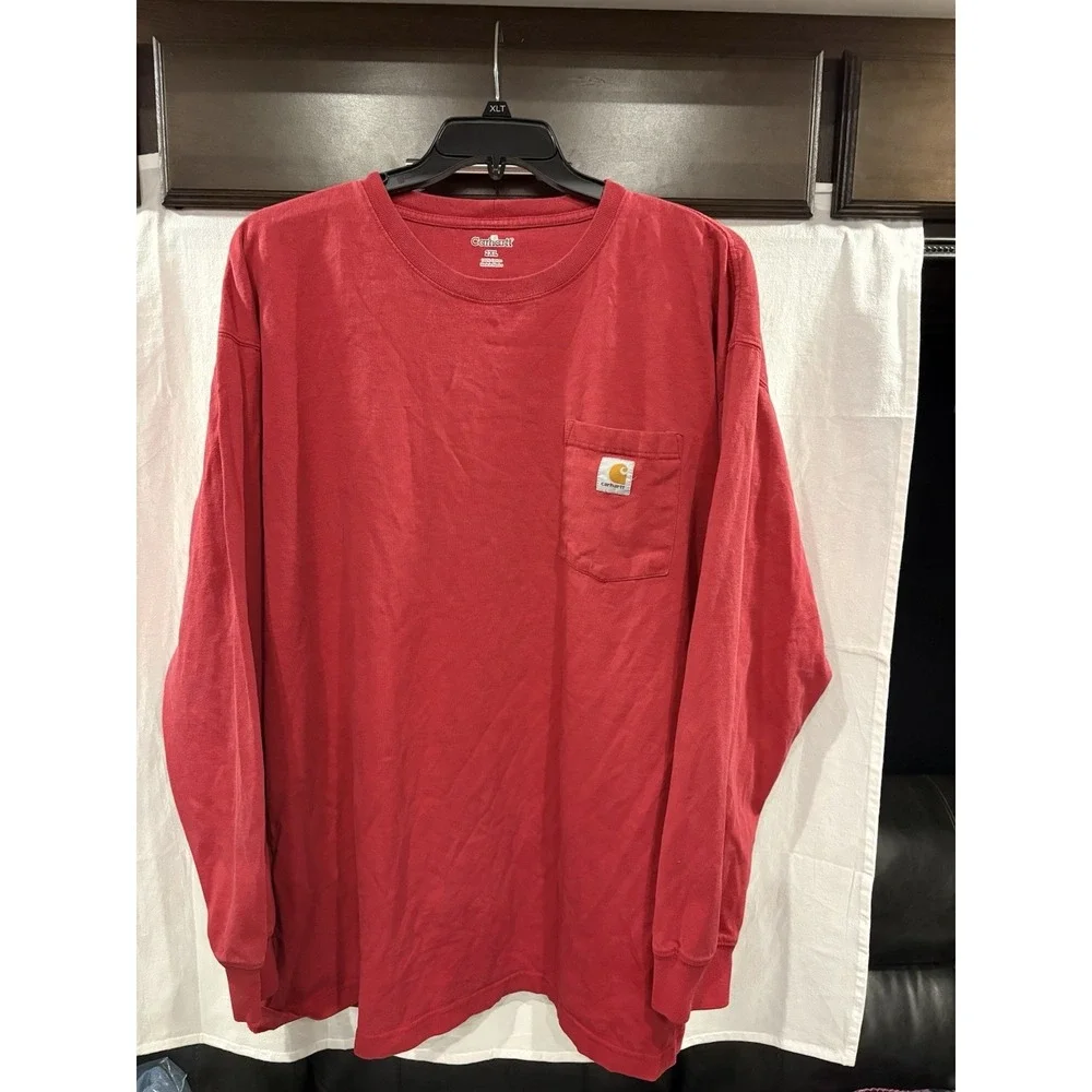 Carhartt K126 Long Sleeve Pocket T Shirt Red 2XL Mens Heavyweight Cotton Work
